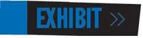 Black strip with royal blue blocking spelling out the word Exhibit in Royal Blue